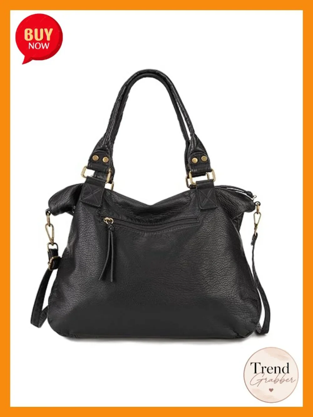 Roomy Washed Leather Hobo Bag with Crossbody Strap